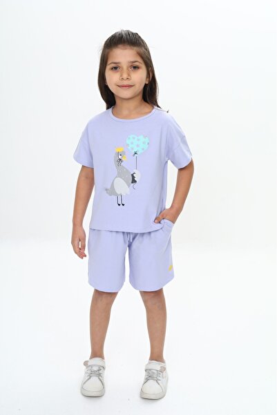 Toontoy Set pantaloni scurți Duck cu imprimeu pentru fetiță
