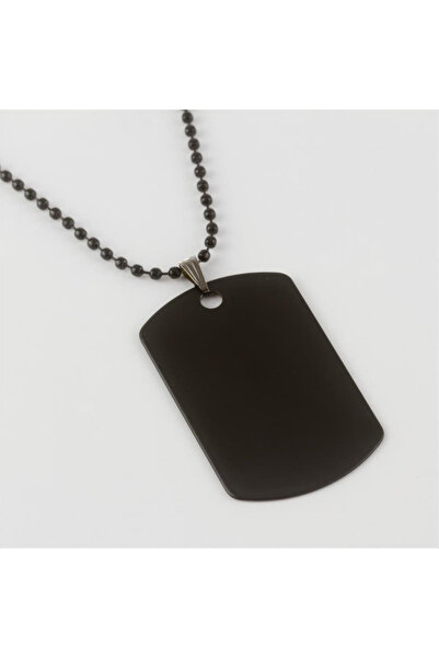 OSMANLI GÜMÜŞ Erkek Çelik Kolye - İsim Yazılabilir Siyah Top Zincirli Asker Künyesi