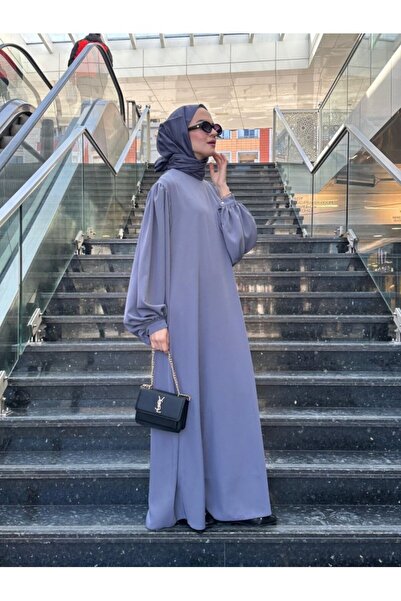 NS Moda Retro Balloon Sleeve Dress - Gray Model-537