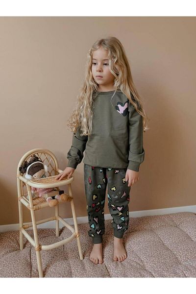 RAPAPA   Green Heart Print Girl's Bottom Top Tracksuit Set