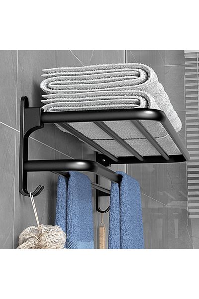 sharpdo Bathroom towel rack, non perforated storage rack, wall mounted foldable towel storage rack