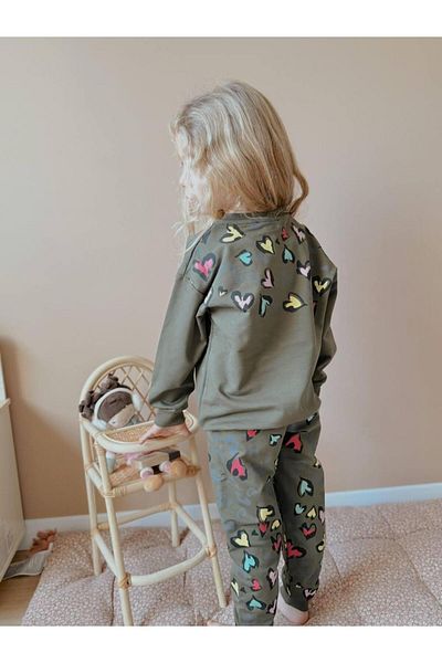 RAPAPA   Green Heart Print Girl's Bottom Top Tracksuit Set