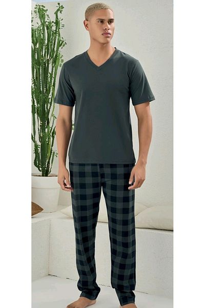 KLY Men's V-Collar Summer Cotton Oversized Pajama Set