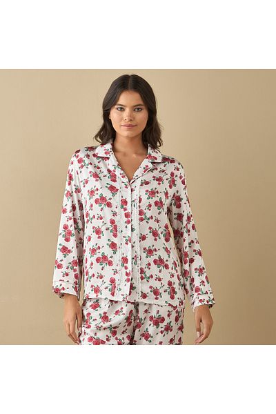 FAV All-Over Floral Print Laced Long Sleeve Shirt and Elasticated Pyjama Set