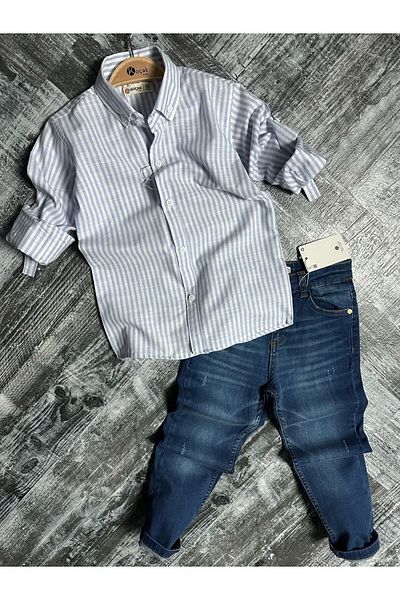 ELONKİDS Set cămașă și pantaloni din in dungi