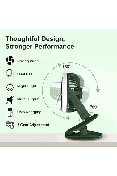 TEKNUM 2 - IN - 1 Stroller USB Charging Fan with Light - Green