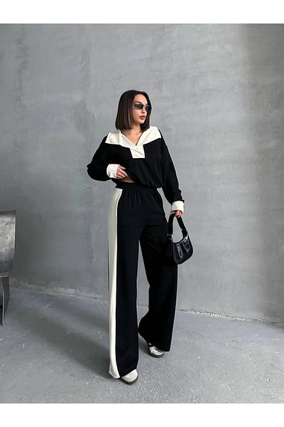 BE CHİC Women's High Waist Modal Kumaş Palazzo Pants and V-Neck Salaza Blouse 2 Para Suit G9000
