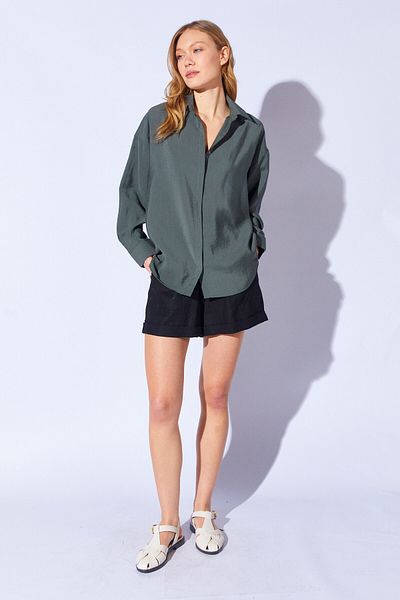 Manche Perfectly Fitted Khaki Modal Oversize Women's Shirt |   Mks 168262 -01