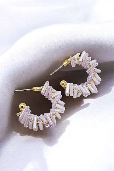 PETEK AKSESUAR Design Pipe Crystal Hoop Earrings