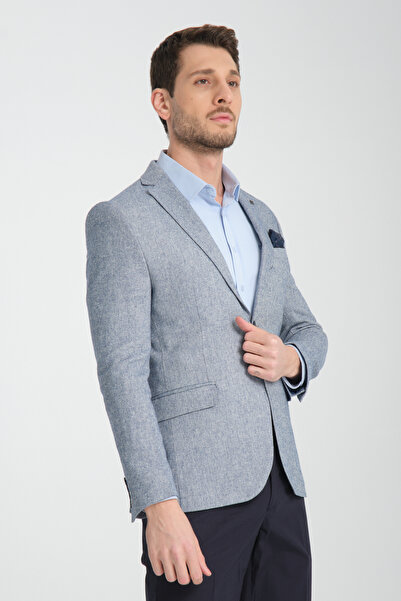 Frappoli Piero Men's Indigo Mono Collar Non-Stretching Pattern Thick Fabric Slim Fit Slim Fit Blazer Jacket