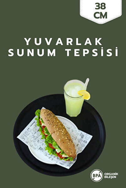 ray plastik Yuvarlak Servis Tepsisi Siyah - 38 cm