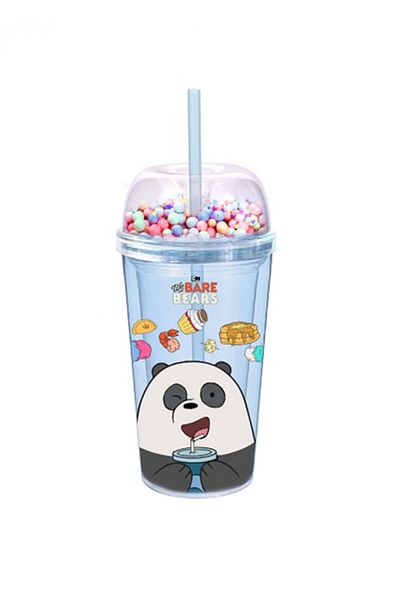 Miniso We Bare Bears Collection Water Bottle with Straw (420mL)(Panda)