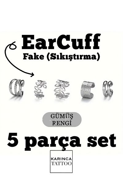 Karınca Piercing Earcuff Compression Set - Conch Piercing 5 Pieces Ear Fake Earrings
