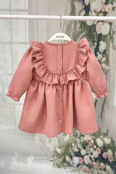 Bertuğ Bebek Ruffles and Ribbon Detailed Salmon Crepe Girls' Dress Special Occasion Birthday Dresses