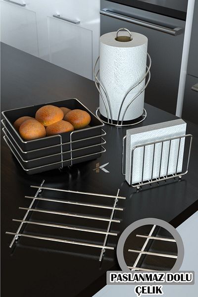 KARTEYA 5-Piece Serving Set Bread Basket Towel Holder Napkin Holder Trivet Spoon Holder Bread Dish