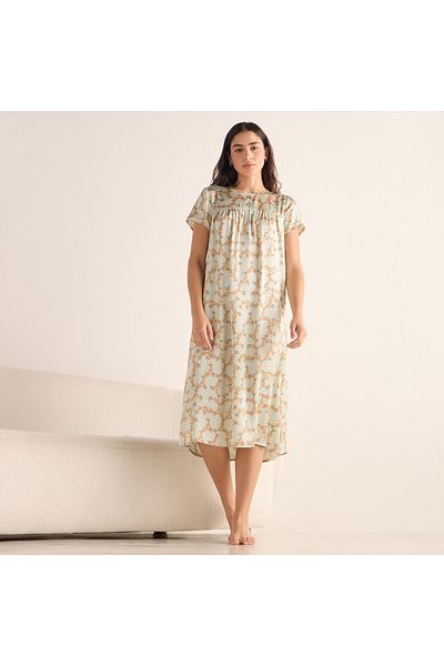 FAV All-over Print Night Dress With Round Neck And Short Sleeves
