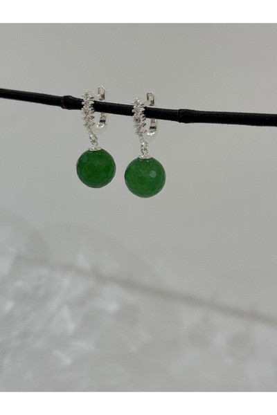 DURAN TAKI TASARIM Yeşim Taşı Doğal Taş Gümüş Küpe