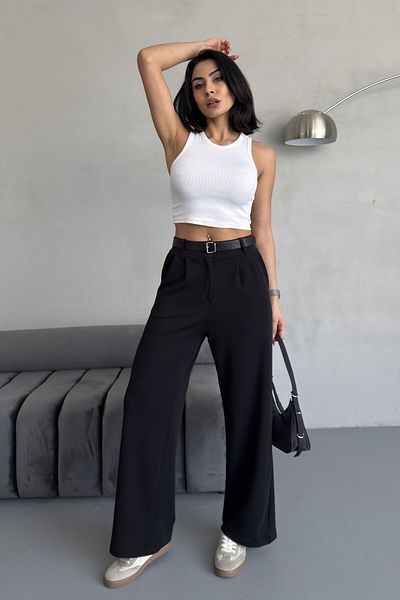 BACK Lycra Palazzo Trousers with Belt Detail