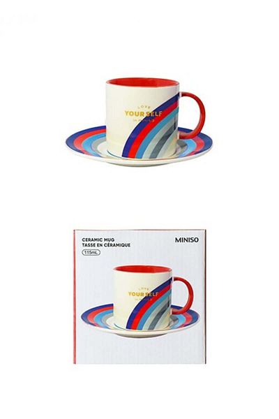 Miniso Coloradio Ceramic Mug with Saucer, 115mL
