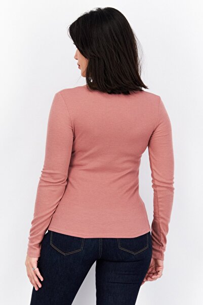 NA-KD Women Scoop Neck Long Sleeves Plain Blouse, Dusty Pink