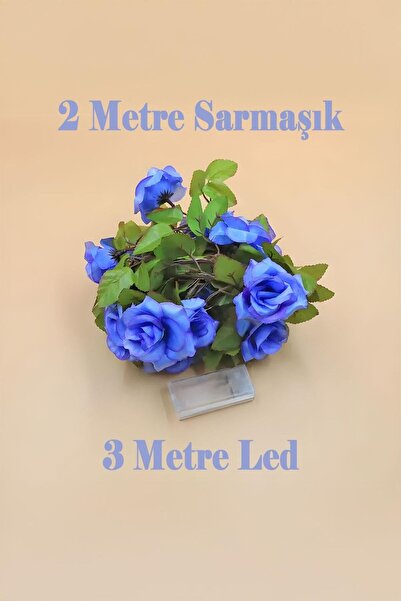 Buka Shops Yapay Lavanta Rengi Gül Sarmaşığı ve 3 Metre LED Işık Seti - Yapay Çiçek Sarmaşık - Romantik Ambiyan