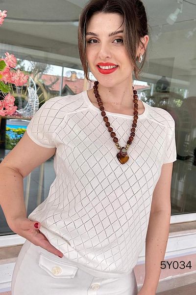 İnce Topuk Diamond Patterned Mercerized Knitwear Blouse 5Y034