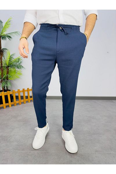 MODA Dark Blue Linen Slim Jogger