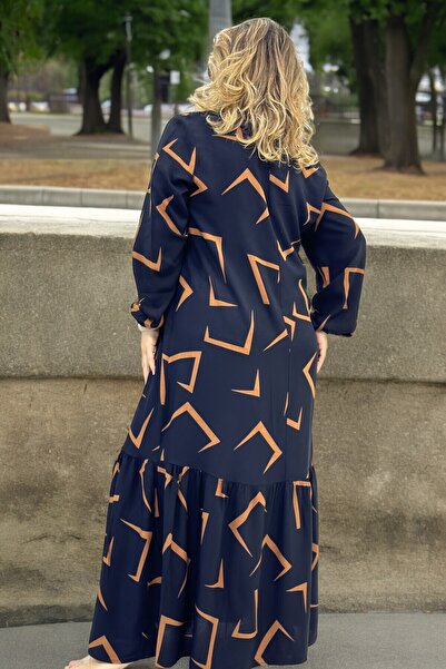 yagmurberen SLEEVE MOUTHS ELASTIC TASSEL DETAIL LARGE SIZE COTTON VISKOSE DRESS