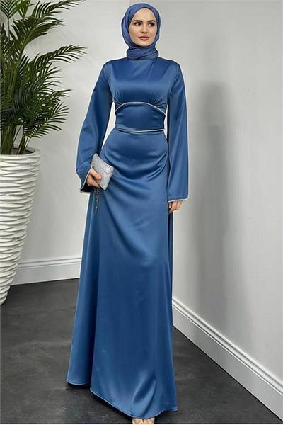 dipmoda Dipmoda Women's Satin Stone Detailed Evening Dress Hijab Dress Nms035