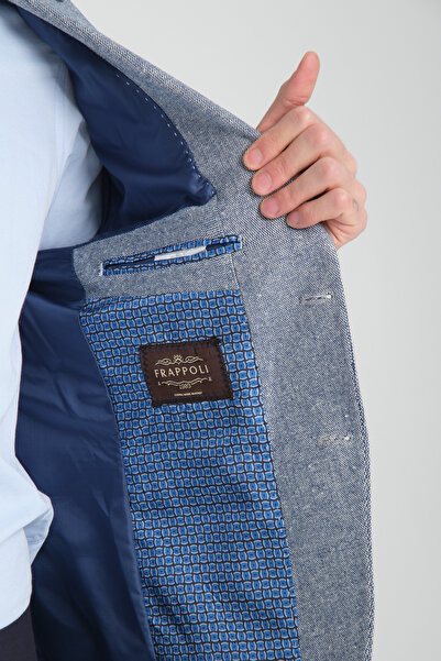 Frappoli Piero Men's Indigo Mono Collar Non-Stretching Pattern Thick Fabric Slim Fit Slim Fit Blazer Jacket