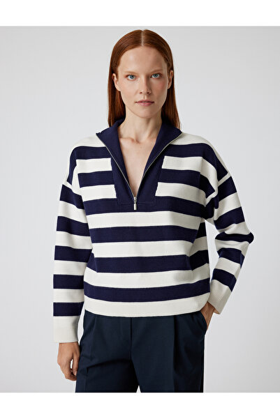 Koton Stand Collar Half Zipper Knitwear Sweater