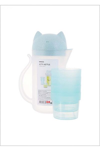 Miniso Cat Ears Water Jug with 4 Cups Blue