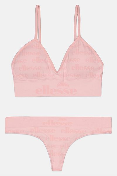 Ellesse طقم حمالة صدر مبطنة بدون درزات وشعار العلامة التجارية للنساء مكون من قطعتين، وردي