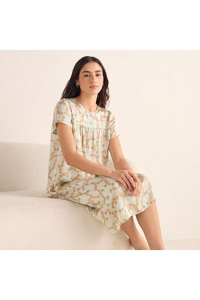 FAV All-over Print Night Dress With Round Neck And Short Sleeves