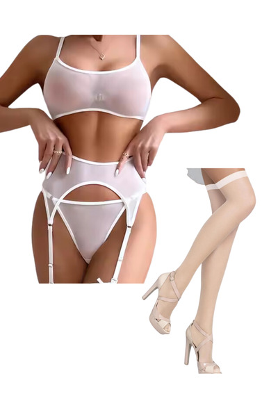 N NOXXO Фантазійний білий прозорий тюлевий комплект підв'язок NNOXXO3262