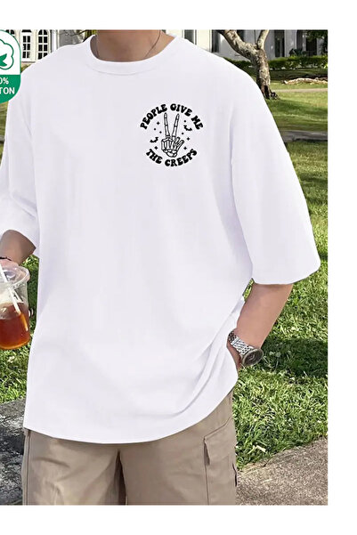 EXPECTED Ανδρικό βαμβακερό μπλουζάκι με λευκό στάμπα με μοτούτο κείμενο, over...