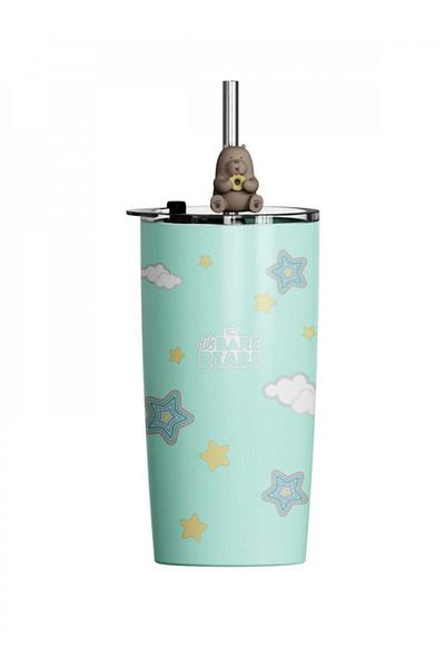 Miniso Three Bears Series Stainless Steel Water Cup with Straw 550ml - Grizzly Bear