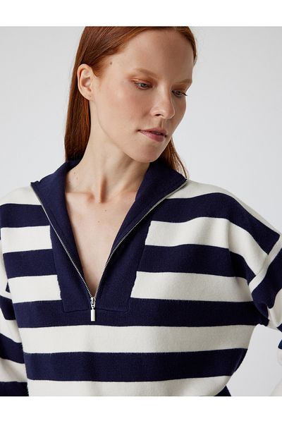 Koton Stand Collar Half Zipper Knitwear Sweater