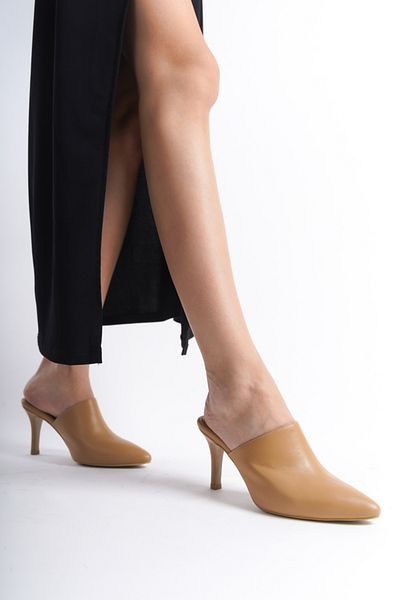 Mubiano Collection Papuci de damă din piele naturală cu toc Nude -mcalm133-n