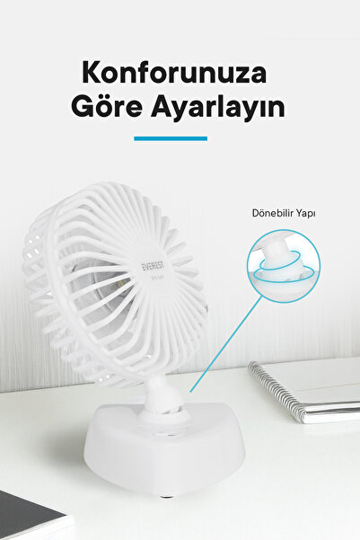 Everest Efn-504 360 Derece Dönüş Çift 2 Kademeli 3200rpm Taşınabilir Mini Masaüstü Beyaz Usb Fan Vantilatör