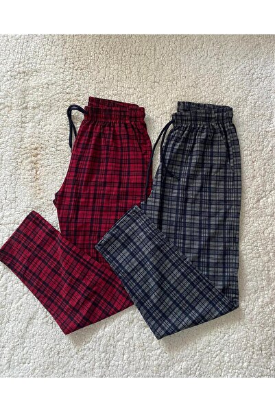 DÜVEN Cotton Check Plaid Waist Elastic 2-Piece Men's Pajamas - Plus Size Options