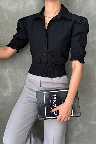 VERYMODA Siyah Gipeli Düğmeli Gömlek | VMD1778