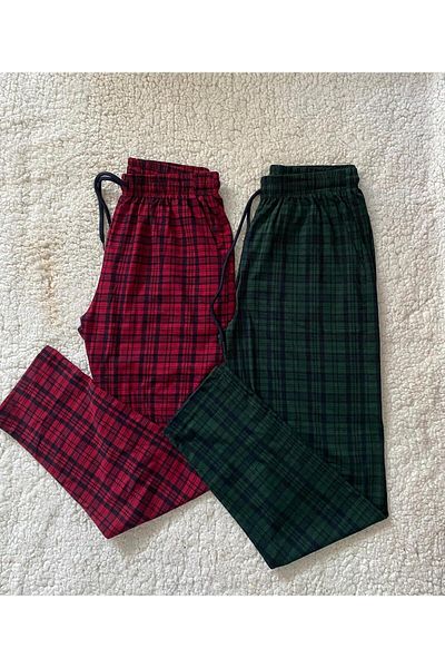 DÜVEN Cotton Check Plaid Waist Elastic 2-Piece Men's Pajamas - Plus Size Options