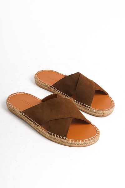 Mubiano Ανδρικές καλοκαιρινές παντόφλες Espadrille - Γνήσιο δέρμα, Suede Cross Strap, Σόλα από γιούτα - Taba -mssr5959-tb