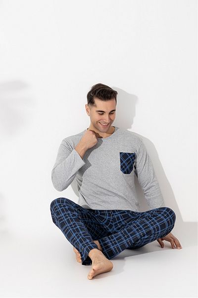 Sude HOMEWEAR Мъжки комплект пижама с дълъг ръкав и цветни блокове