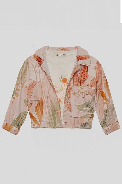 nk kids Tropical Pattern Long Sleeve Buttoned Printed Stylish Casual Holiday Comfortable Girl's Jacket