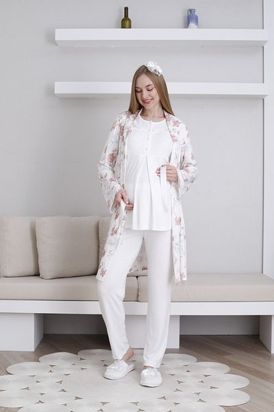 ERDENİZ TEKSTİL Melisa Faucet, Floral Dressing Gown Pajamas Set for Pregnant Men Model Gx9688