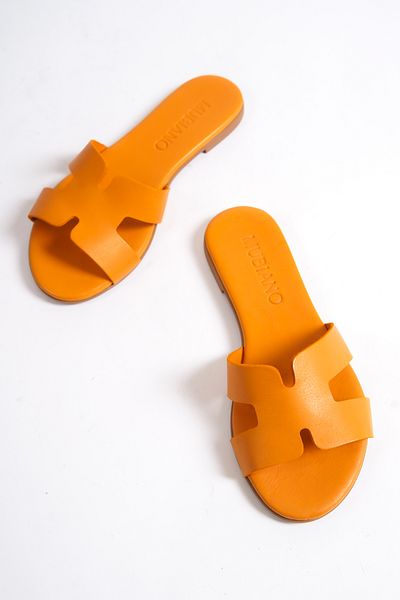 Mubiano 654-orj Sandale și papuci de damă din piele naturală portocalie Espadrille