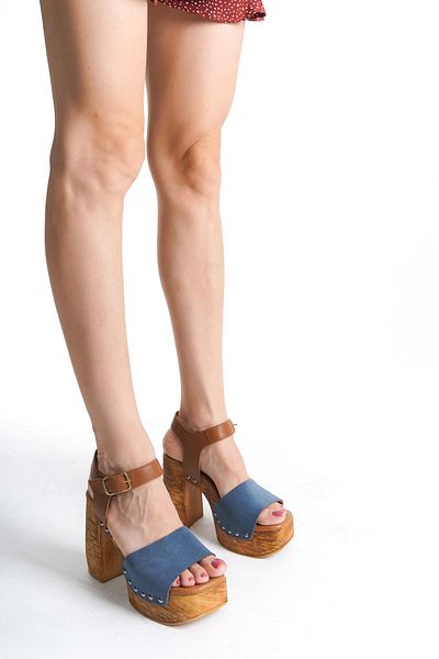 Mubiano Sandale de damă din piele intoarsa - MCGVN1504 - Blugi albastri