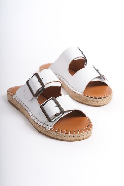 Mubiano Collection White Leather Women's Slippers - Mcsvk23t003-b